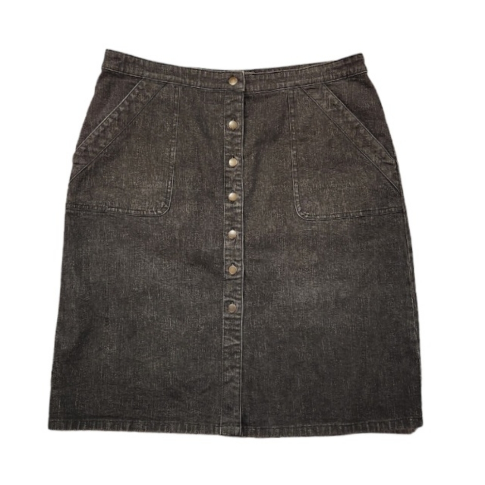 Banana Repuplic Black Jeans Skirt with Metal Gold Buttons in Front